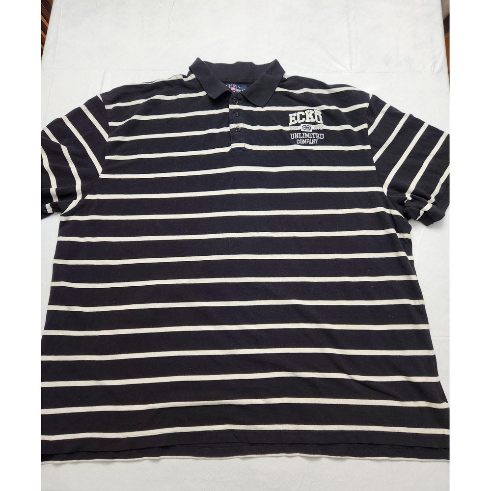 Ecko Unltd Polo Shirt Mens 6XB Black White Striped Big & Tall Rhino Logo Pique